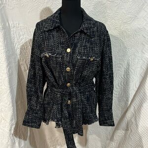 Maje belted navy tweed belted‎ jacket, size 36